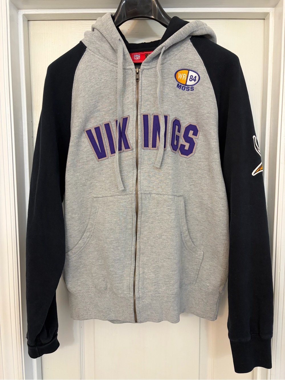 Minnesota Vikings Full Zip Hoodie Sweatshirt Gray Embroidered 84 Randy Moss